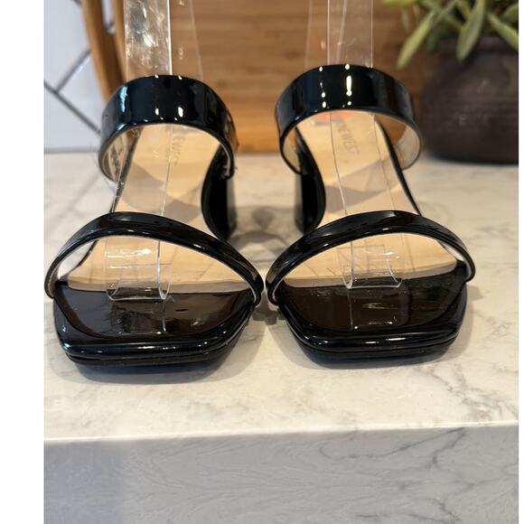 Nine West black patent faux leather heel double strap slide mule heel size 7 - Picture 5 of 7